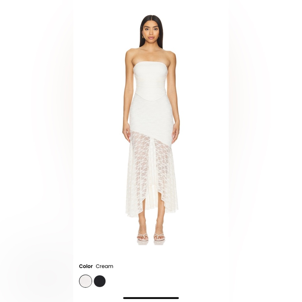 MORE TO COME Chic Cream Lace Midi Skirt